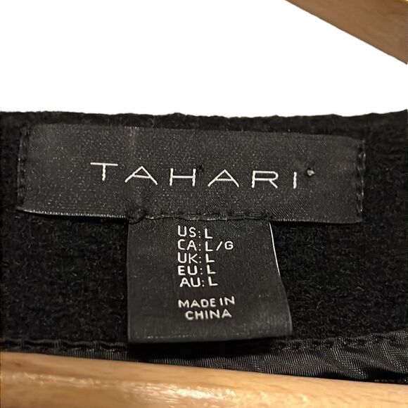 Tahari Sweater Overcoat Woman’s Size Large Black Gray Color Block Wool Blend - Picture 9 of 10